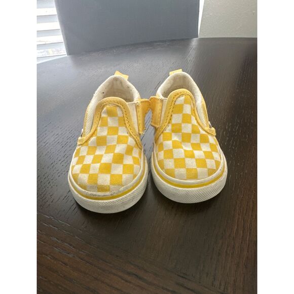 Vans Toddler Slip-On Checkerboard Sneakers Yellow & White Size 3 Canvas & Rubber - Picture 1 of 8